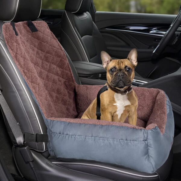 Dog Car Seat, Puppy Car Seat with Storage Pockets and Clip-On Safety Leash, Washable Coral Fleece Pet Car Seat for Small Medium Dogs, Cat Car Seat for Travel Dog Car Bed