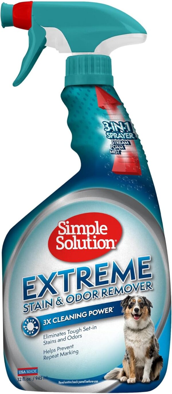 Simple Solution Extreme Pet Stain and Odour Remover, Enzymatic Cleaner with 3X Pro-Bacteria Cleaning Power - 945ml