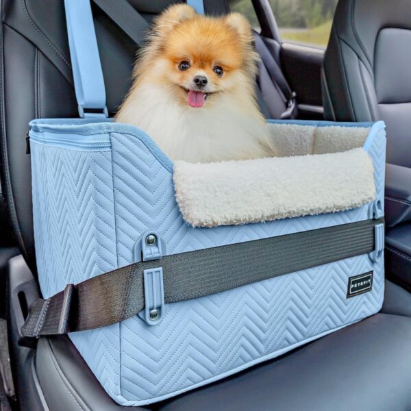 PETSFIT Dog Car Seat for Small Dogs with Safety Belt Attachment Buckles, Waterproof PU Leather Dog Booster Car Seat with Adjustable Height Dog Seat for Pets Under 11 kg