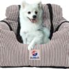 BLOBLO Dog Car Seat for Small and Medium Dogs,Puppy Booster Seat Dog Travel Car Bed with Storage Pocket and Clip-on Safety Leash,Safe and Comfortable Travel,Removable Washable Cover (Coffee Stripe)
