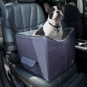 A 4 Pet Dog Car Seat for Small Dogs, Elevated Dog Booster Car Seat, Puppy Car Seat with Safety Leash, Double-Sided Cushion and Storage Pocket, Navy Blue