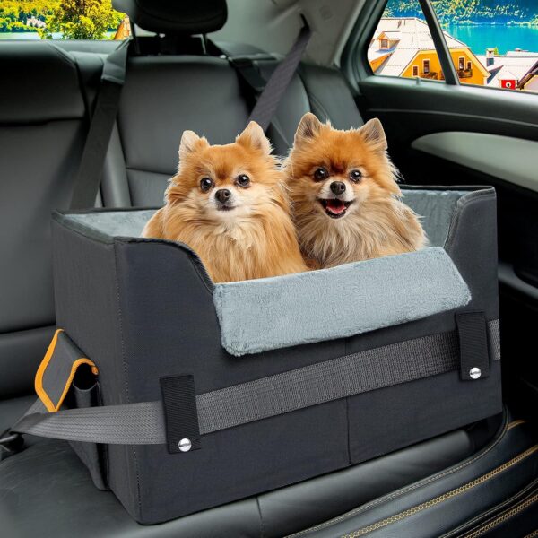 UNICITII Dog Car Seat for Small Dogs, Elevated Dog Booster Seat Pet Travel Carrier Bed for Car with Adjustable Straps Pet Car Booster Seat for Small Dogs Cats