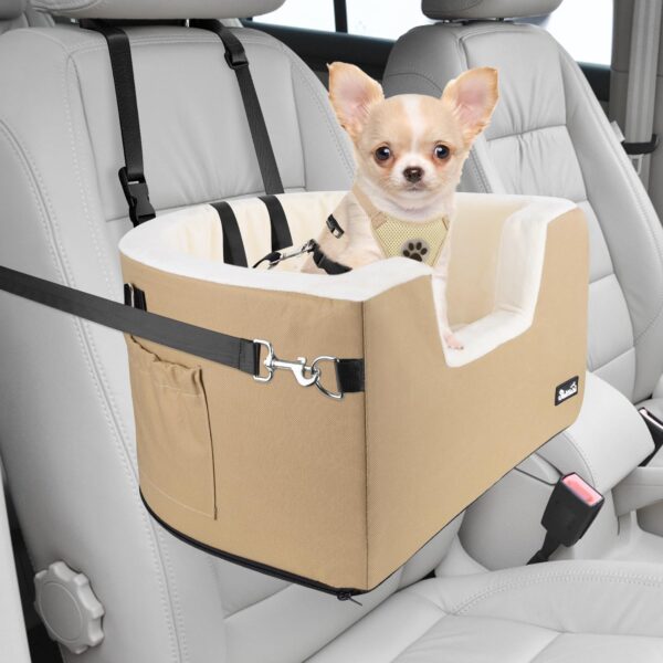 Eyein Dog Car Seat, Dog Booster Car Seat for Small Dogs with Pockets, Cushion & Safety Leashes, Adjustable, Detachable & Washable Pet Travel Seat, Supports Pets Dogs Cats Under 18lbs