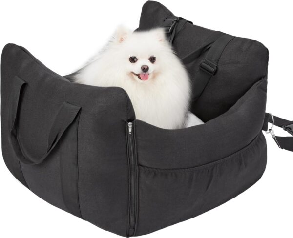 GIOPACO Dog Car Seat Puppy Booster Seat Pet Travel Car Carrier Bed with with Removable mat Clip-on Safety Leash Non-Slip Base for Small Medium Dogs Safe and Comfortable (Black)