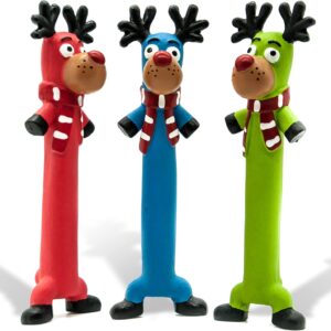 3 x 10 Long Squeaky Dog Toys LATEX Dog Chew Toys Standing Stick Dog Gifts Reindeer Rudolph Teething Puppy Toys Fetch Interactive Dog Toys for Boredom Dog Small Medium Pet Toys ((Pack of 3), Rudolph)