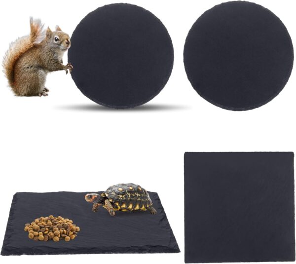 4 Pcs Reptile Basking Platform Tortoise Rock Plate Slate Reptile Basking Platform Feeding Dish Natural Rock Bathing Resting Platform for Turtle Lizard Bearded Dragon Gecko Snake Habitat Decor