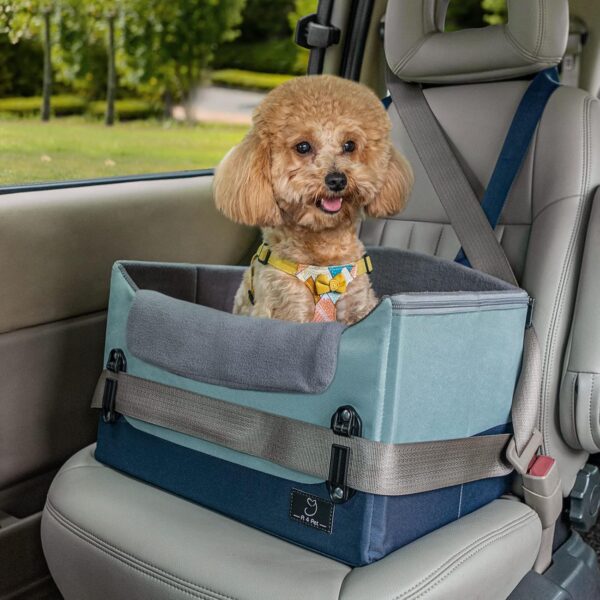 A4PET Small Dog Car Seats, Puppy Car Seat, Collapsible Puppy Car Seat with Soft Pillow Adjustable Height, Portable Car Seat for Dogs Up to 25 lbs, Blue