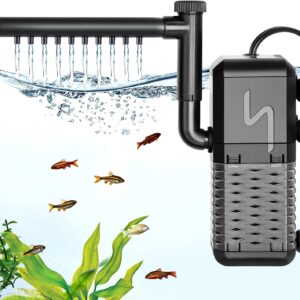 AQQA Fish Tank Filter, 600L/h Internal Aquarium Filter with Aeration & Rainfall, 6W Quiet Fish Tank Filter Pump for Tanks up to 200L