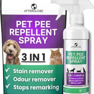 Afterglobe 3 in 1 Pet Pee Repellent, Urine Stain & Odour Remover | Urine Smell Neutraliser & Pet Carpet Cleaner | Works on any Surface, Stops Cats & Dogs Urinating in House, Enzyme Cleaner for Cat Pee