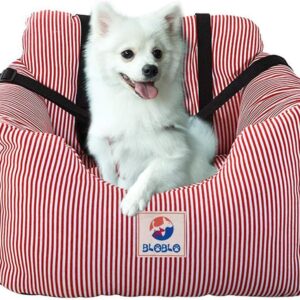 BLOBLO Dog Car Seat for Small and Medium Dogs,Puppy Booster Seat Dog Travel Car Bed with Storage Pocket and Clip-on Safety Leash,Safe and Comfortable Travel,Removable Washable Cover (Red Stripe)