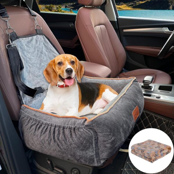 BOCHAO Dog Car Seat for Small Medium Dogs,Dog Booster Seat Multifunctional Dog Beds With Storage Bag,Comfortable and Safe Fully Removable/Washable;With Dog Blanket (Grey)