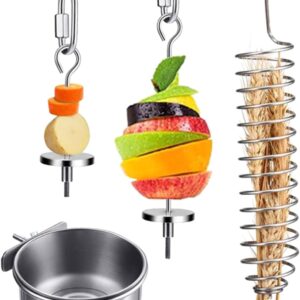 Bird Food Holder Parrot Foraging for Cage Hanging Stainless Steel Food Bowl Treat Skewer Food Basket for Conures