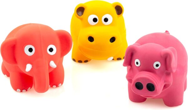 CHIWAVA 3 Pack 3.1'' Squeak Latex Puppy Toy Lovely Standing Animal Sets Pet Interactive Play for Small Dogs Random Color