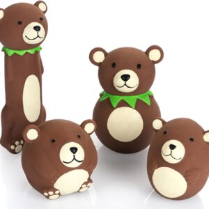 CHIWAVA 4 Pack Squeak Latex Dog Toy Funny Brown Bear Sets Pet Interactive Play for Small Dogs