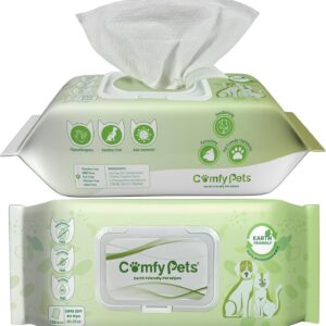 Comfy Pets Earth Friendly Wet Wipes for Dogs, Cats & Puppies, Soft and Thick Fragrance Free Biodegradable Grooming Wipes For Ears, Paws, Body and Bum (1)