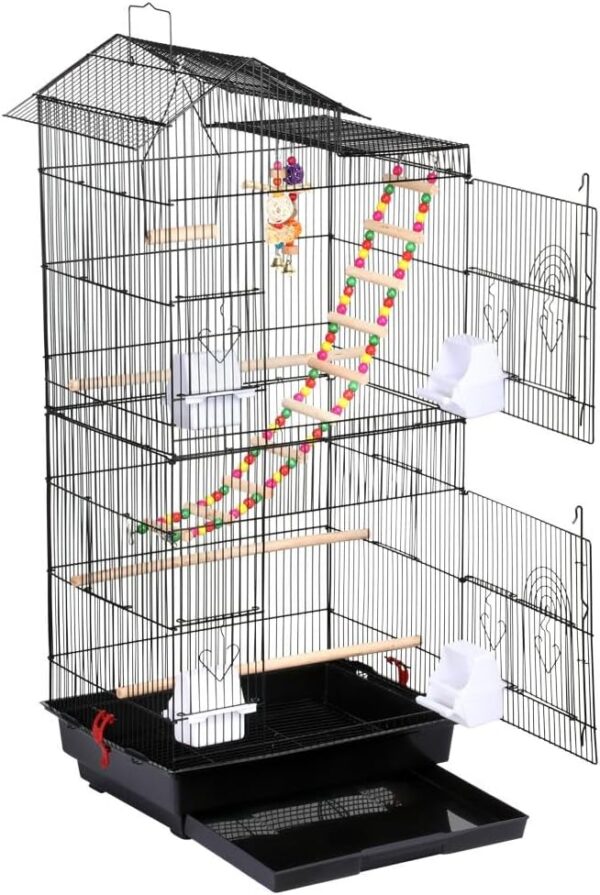 Costoffs Large Metal Parrot Cage Roof Top Bird Cage for Cockatiel Conure Parakeet Budgie Lovebird 46 x 35.5 x 99 cm