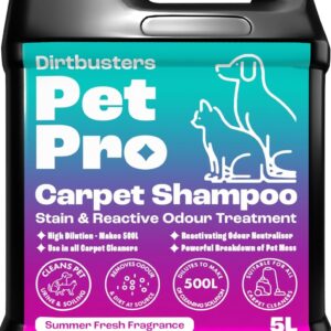 Dirtbusters Pet Pro Carpet Cleaner Shampoo Solution, Deep Cleaning Stain Remover With Odour Neutraliser To Remove Dog & Cat Urine, Carpet Cleaner Solution For Carpet Shampoo Machines (5L)