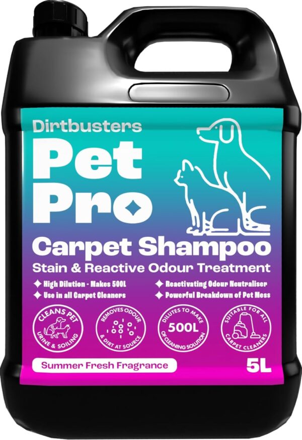 Dirtbusters Pet Pro Carpet Cleaner Shampoo Solution, Deep Cleaning Stain Remover With Odour Neutraliser To Remove Dog & Cat Urine, Carpet Cleaner Solution For Carpet Shampoo Machines (5L)