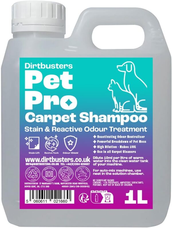 Dirtbusters Pet Pro Carpet Cleaner Shampoo, Stain Remover Cleaning Solution With Odour Neutraliser To Remove Dog & Cat Urine, For All Carpet Cleaner Machines, Summer Fresh (1L)