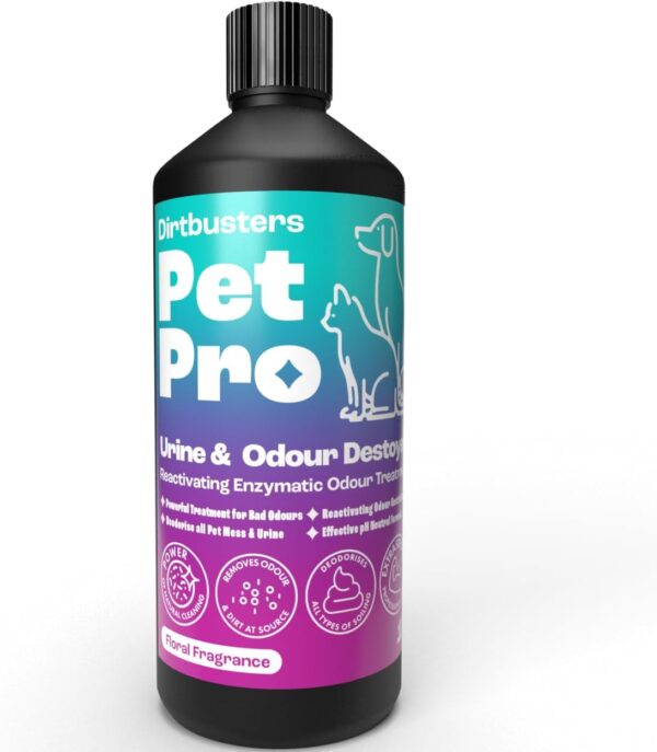 Dirtbusters Pet Pro Urine & Odour Destroyer Enzyme Cleaner For Carpet & Upholstery, Neautralise & Remove Pet, Dog & Cat Odours At Source, With Reactivating Enzymatic Treatment (1L)