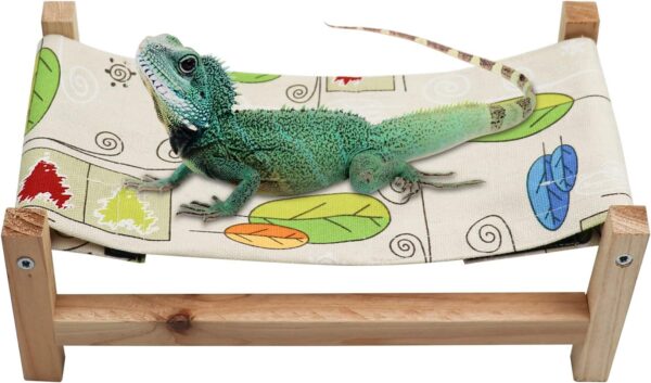 Dnoifne Reptile Hammock Swing Hanging Bed, Wooden Lizard Bed, Reptile Summer Bed for Bearded Dragon Leopard Gecko Lizard