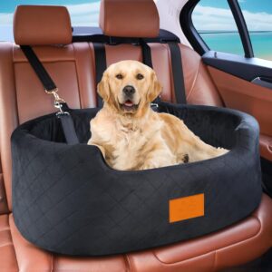 Dog Car Seat, Pet Car Seat for Large Medium or 2 Small Dogs,Dog Booster Seat with 2 Dog Seat Belt,Detachable Washable Pet Car Seat with Non-Slip Base,Adjustable Safety Strap, Black