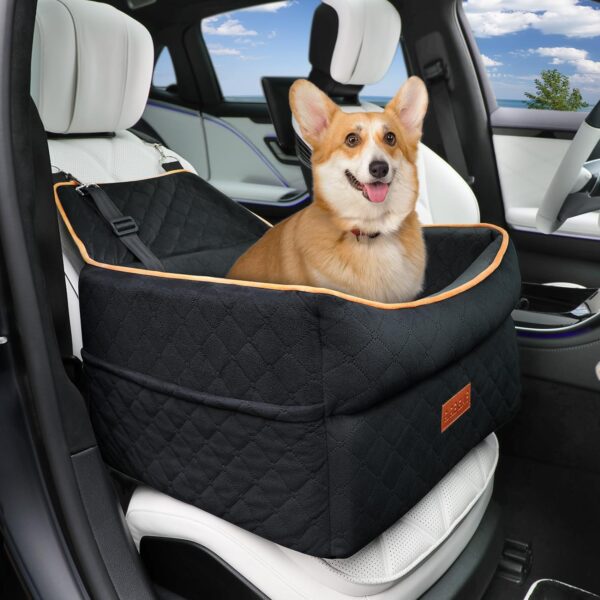 Dog Car Seat for Small Dogs, Memory Foam Dog Booster Seat for Dogs Under 35 lbs, Detachable & Washable Dog Car Seat for Front & Back Seats, Elevated Pet Car Seat with Storage Pockets