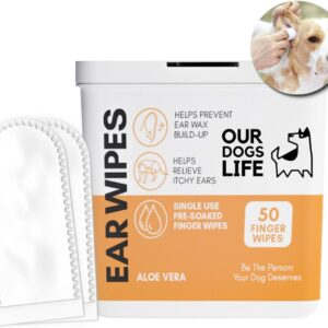 Dog Ear Wipes | Soft, Quick & Easy Ear Wipes For Dogs | Remove Wax, Dirt & Stop Smelly, Itchy Dog Ears | 50 Soothing Aloe Vera Dog Ear Cleaning Finger Wipes!