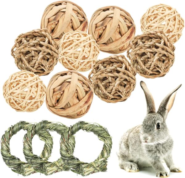 Episkey 12 Pcs Rabbit Toys, Rabbit Treats Guinea Pig toys Small Pets Chew Balls Grass Balls Natural Toys for Rabbits Chinchilla Bunnies Gerbils and Hamster (2.75-3.15", 12 Pcs)