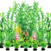 Fish Tank Plants, QUOZUO 20pcs Aquarium Decor Green Plants Artificial Aquarium Decorations Plant, Fish Tank Accessories for Household and Office Aquarium Simulation, Small to Large