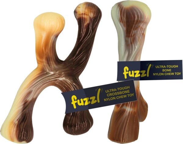 Fuzzl Ultra Tough Nylon Dog Chew Toy - Crossbone and Bone Beef Flavour - Tough Dog Toys for Extreme Chewers - Dog Bone Long Lasting Dog Chew Toys for Aggressive Chewers - Strong Dog Toy Puppy Toys