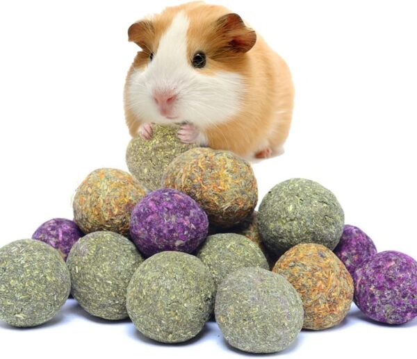 GNCLOUD Rabbit Chew Toys for Teeth, Rabbit Treats, Rabbit Toys Boredom Breaker, Natural Flowers Flavored Timothy Hay Ball, Rabbit Hanging Toys Hamster Chinchilla Guinea Pig Gerbil Chewing Molar Toy