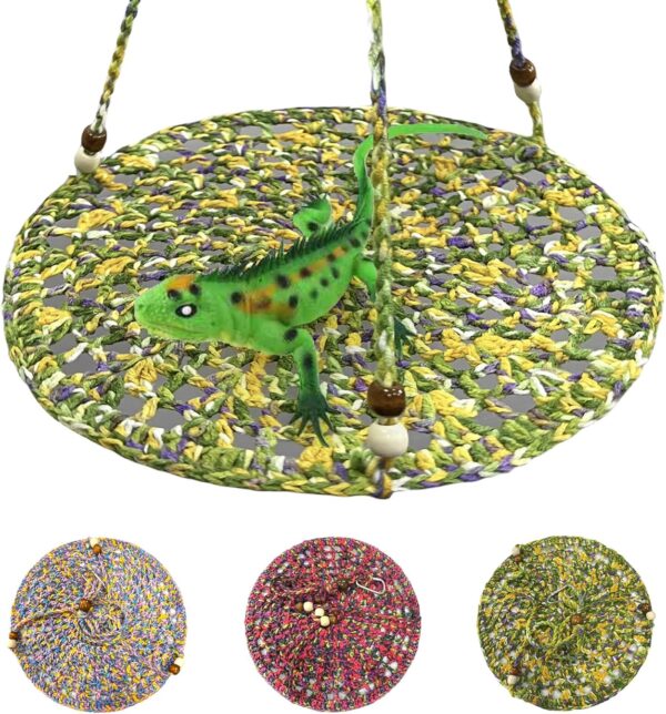 Kunyeah Reptile Hammock Swing Hanging Bed Hand-Woven Small Animal Hammock Pet Habitat Shelter Cotton Lizard Bed Cute Pet Supplies for Small Pet Sleeping Playing (Green)