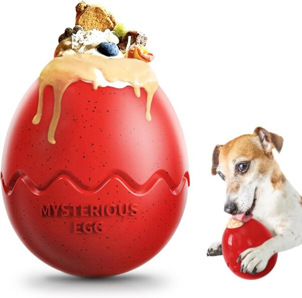 LACCEN Interactive Treat Dispenser Dog Toy, Slow Feeder Toys for Boredom, Durable Dog Chew Toys for Small Medium Large Dogs (Eggshell Shape, Red)