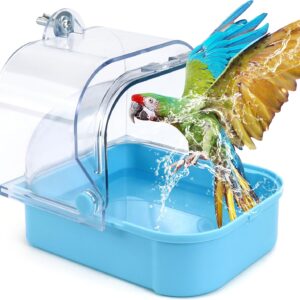 Large Bird Bath for Cage Drawer Style Bird Tub Water Bowl Shower Food Feeder Tray Bird Bathing Tub Budgie Toys Birdcages Accessory for Bird Parrots Parakeets Cockatiel Lovebirds Canary (Blue)