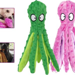 Large No Stuffing Dog Toys with Squeakers, Octopus with Crinkle Plush Dog Chew Toys for Puppy Teething, Durable Interactive Dog Toys for Puppies, Small, Medium, and Large Dogs, 5PACK (pink green)