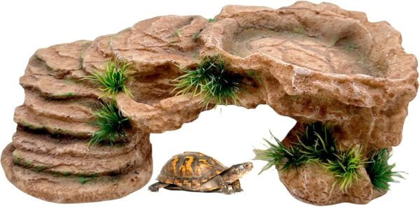 M2cbridge Reptile Hide Resting Step Ledge Cave Hideout Turtle Basking Platform – Great for Reptiles, Amphibians, and Fish (Sandy Brown)