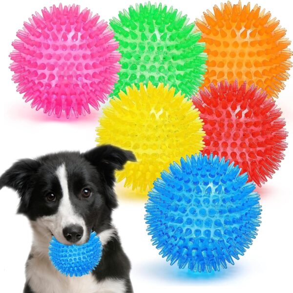 Ousiya Squeaky Dog Balls, 6-PACK 9cm Big Spiky Dog Balls, Dog Squeaky Balls Spike Dog Balls for Small Medium Large Dogs, Dog Toys Ball Dog Chew Toys for Aggressive Chewers Teething