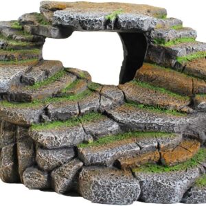 PENN-PLAX Reptology Shale Scape Step Ledge & Cave Hideout – Decorative Resin for Aquariums & Terrariums – Great for Reptiles, Amphibians, and Fish – Large