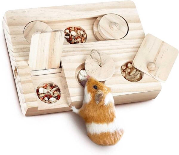 PLUSHCEWT 6 in 1 Guinea Pig Foraging Toys,Hamster Foraging Toy,Fun Foraging Toy for Small Pet,Interactive Foraging Toy for Hamsters Wooden Treat Dispenser Hiding Toy,Puzzle Toy for Small Animal