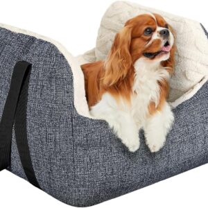 Pawaboo Dog Booster Car Seat for Small Dogs, Small Dog Car Seat with Fixed Buckle and Safety Leash, Thickened Dog Bed Car Seat, Pet Travel Carrier Bed Puppy Seat for Car, Up to 25lbs, Gray