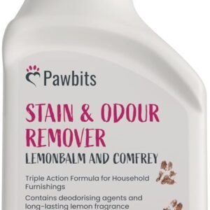 Pawbits Pet Stain and Odour Enzymatic Eliminator 1L - Lemonbalm and Comfrey All Surface All Purpose Cleaner and Deodoriser for Dogs, Cats & Pets - Removes Germs, Urine & Faeces Smells, Drool