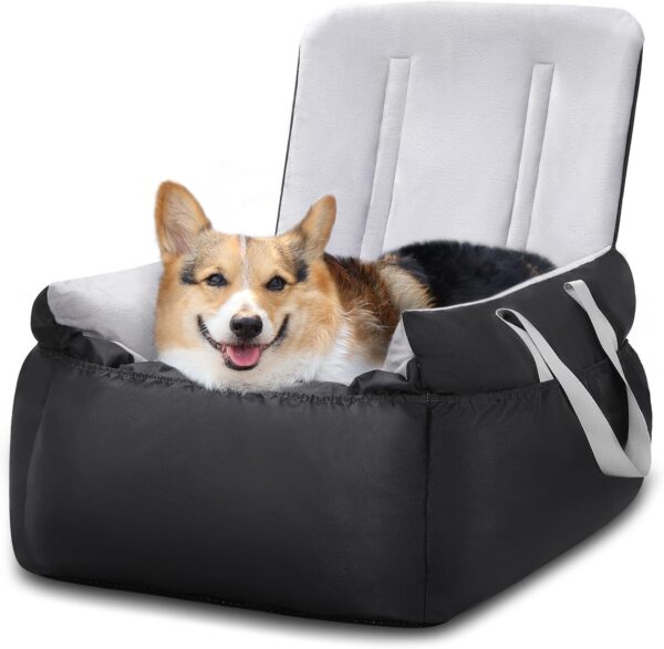 Pecute Dog Car Seat for Small Dogs or Cats, Plush & Cosy Pet Car Booster Seat with Storage Pocket, Car Dog Bed with Safety Leash & Non-Slip Base, Dog Travel Bed