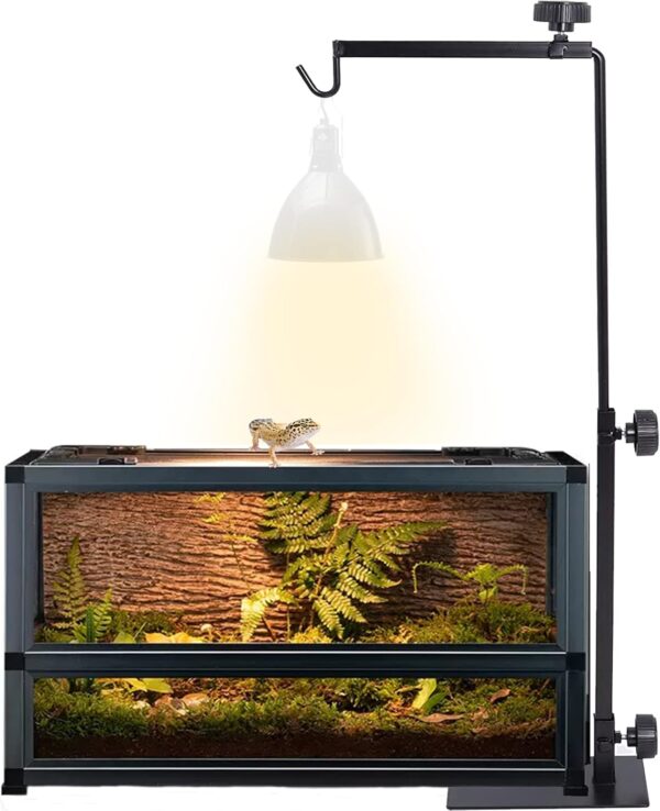 Poweka Reptile Lamp Stand, Adjustable 13''-25'' Terrarium Light Stand for Metal Basking Reptile Light Fixture Hanger Suitable for All Reptile Domes Lamp Heat Lamp Stand