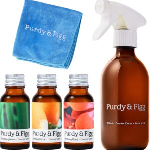 Purdy & Figg | Counter Clean Mixed Starter Kit | All Natural Gentle Non Toxic Organic Essential Oils Multipurpose Cleaner | Citrus Floral Vetiver | Home Kitchen Countertop