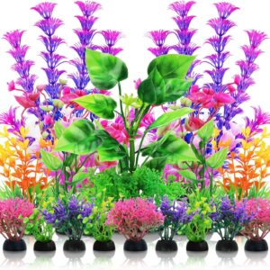 QUOZUO Aquarium Decorations Plants, 20pcs Aquarium Decor Plants, Colorful Fish Tank Accessories, Fish Tank Plants Plastic Decoration for Aquariums