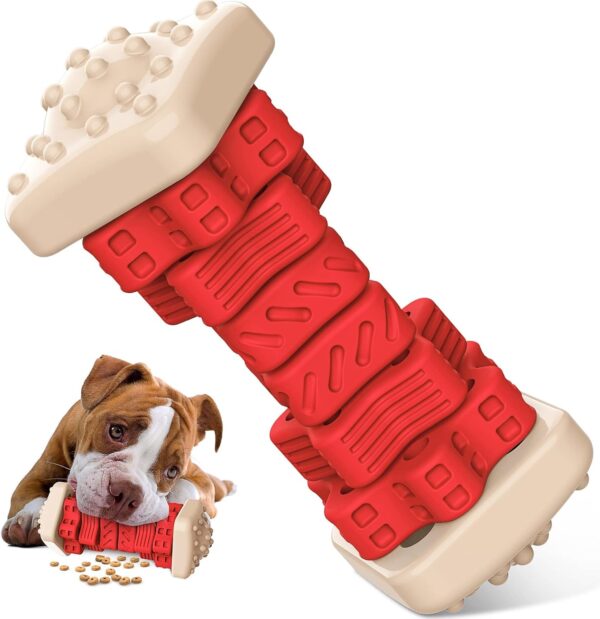 RUXAN Indestructible Dog Chew Toy for Aggressive Chewers, 3 in 1 Tough Dog Puzzle Toys with Beef Flavor, Interactive Treat Dispensing Dog Toys for Small/Medium Boredom Dogs