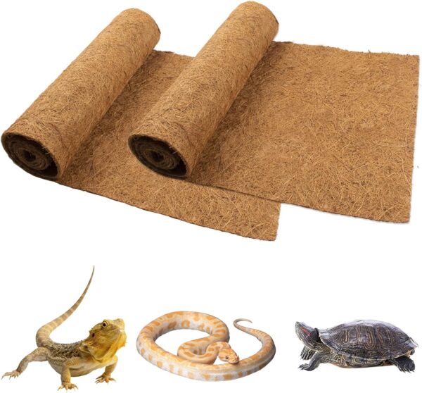 Reptile Carpet Coconut Fiber, 2 Pack 100*30cm/40*12 inches Natural Reptile Carpet Terrarium Liner Bedding Reptile Substrate Mat Supplies for Bearded Dragon Leopard Gecko Iguana Lizard Snake Turtle