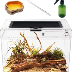 Reptile Growth Mini reptile tank,12" x 7"x 9" vivarium with Top Sliding Door Screen Ventilation for Small Fish,Insect,Snail,Gecko,Tarantula,Bearded Dragon,Jumping Spider,Stick Insect,Praying Mantis