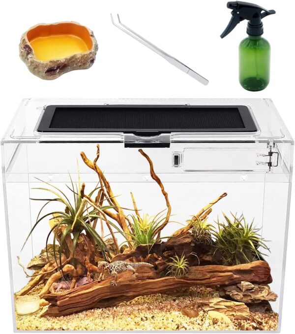 Reptile Growth Mini reptile tank,12" x 7"x 9" vivarium with Top Sliding Door Screen Ventilation for Small Fish,Insect,Snail,Gecko,Tarantula,Bearded Dragon,Jumping Spider,Stick Insect,Praying Mantis